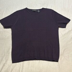 ***SUMMER SALE $9 *** Laura Scott Petite Violet Ribbed Short Sleeve Shirt Large